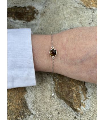 Bracelet en Oeil de tigre serti Argent rhodié