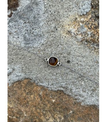 Bracelet en Oeil de tigre serti Argent rhodié