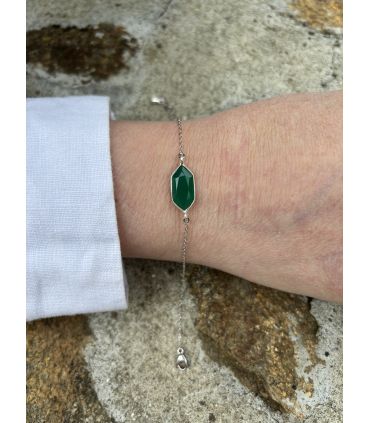 Bracelet en Agate sertie pointe Argent rhodié