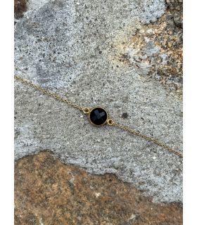Bracelet en Agate noire sertie rond plaqué or