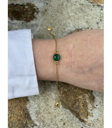 Bracelet en Agate verte sertie plaqué or
