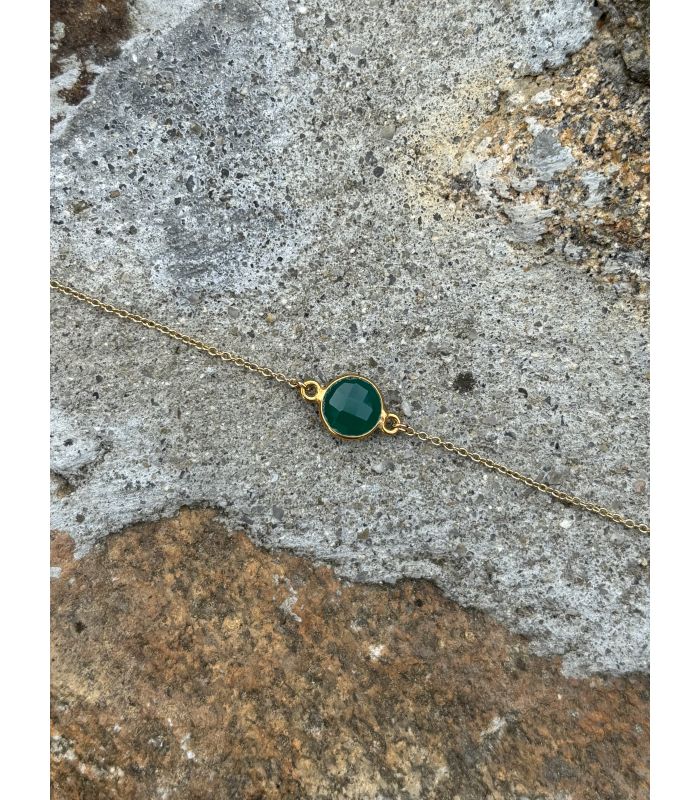 Bracelet en Agate verte sertie plaqué or