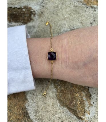 Bracelet d'Améthyste sertie carré Plaqué Or