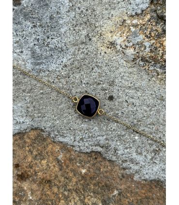 Bracelet d'Améthyste sertie carré Plaqué Or