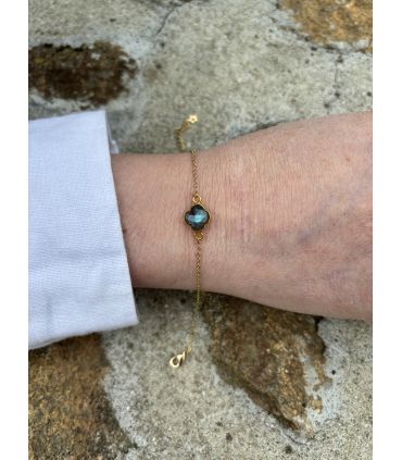 Bracelet en Labradorite sertie trèfle Plaqué Or