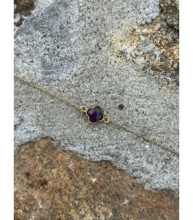 Bracelet en Améthyste sertie trèfle plaqué Or