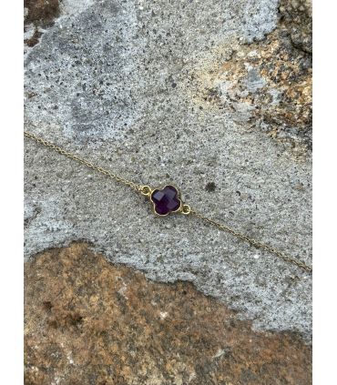 Bracelet en Améthyste sertie trèfle plaqué Or