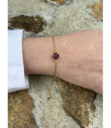 Bracelet en Améthyste sertie trèfle plaqué Or