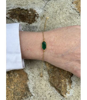 Bracelet en Agate verte sertie navette Plaqué Or