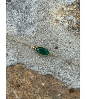Bracelet en Agate verte sertie navette Plaqué Or
