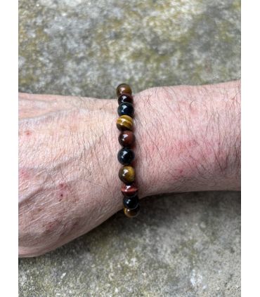 Bracelet en Oeil de Tigre, taureau et faucon taille homme