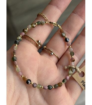 Bracelet en Tourmaline rond plat facettes Plaqué Or