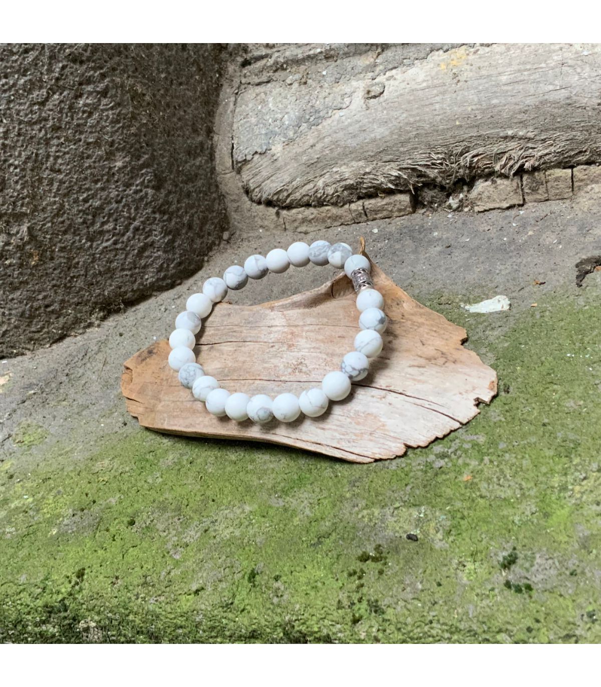 Bracelet en Howlite blanche (grosses perles) élastique homme