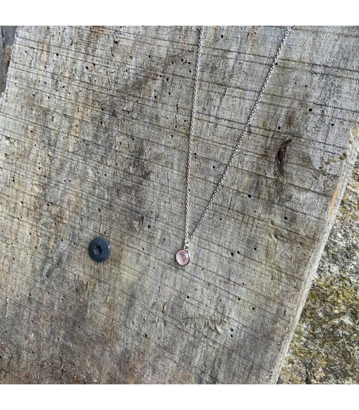 Collier en quartz rose serti rond Argent rhodié