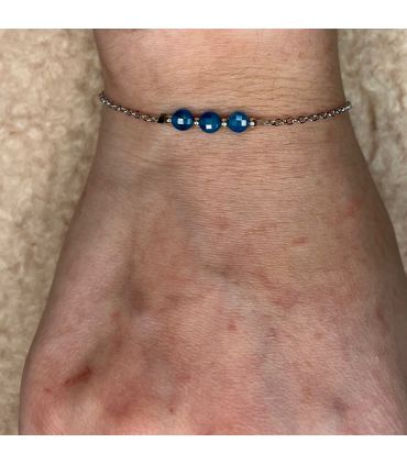 Bracelet en Apatite 3 perles plaqué argent rhodié