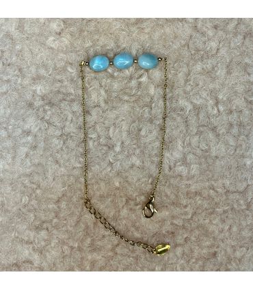 Bracelet en Amazonite plaqué or 3 perles ovales
