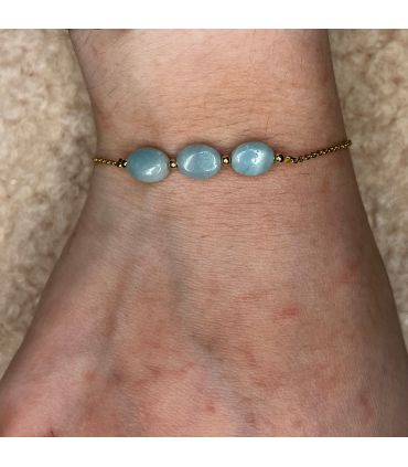 Bracelet en Amazonite plaqué or 3 perles ovales