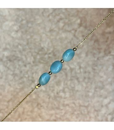 Bracelet en Amazonite plaqué or 3 perles ovales