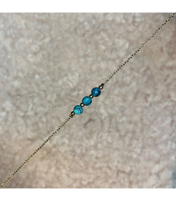 Bracelet en Turquoise 3 points Plaqué Or