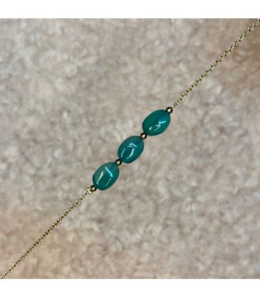 Bracelet en Agate verte 3 ovales Plaqué Or