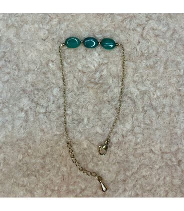 Bracelet en Agate verte 3 ovales Plaqué Or