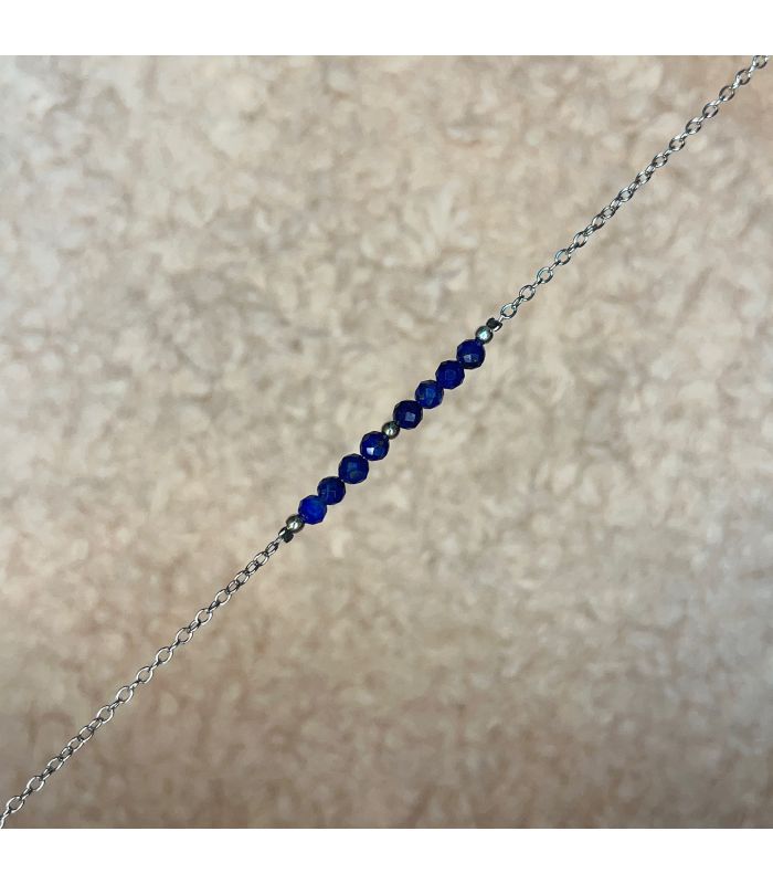 Bracelet en Lapis lazuli trait argent rhodié
